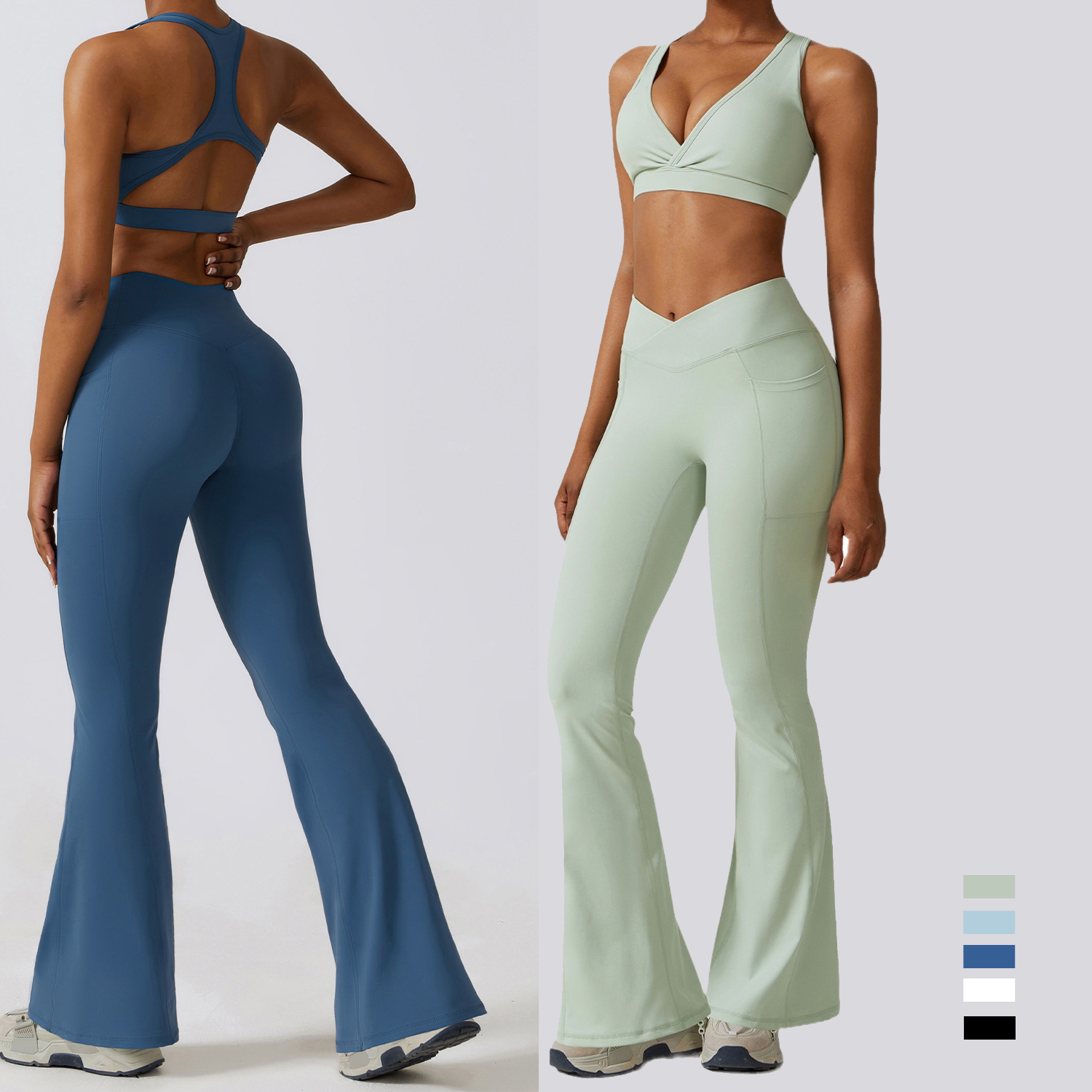 Women's Workout Gym Fitness Sets Sportswear Clothes Two 2 Piece Yoga Top and High Waist Leggings Set