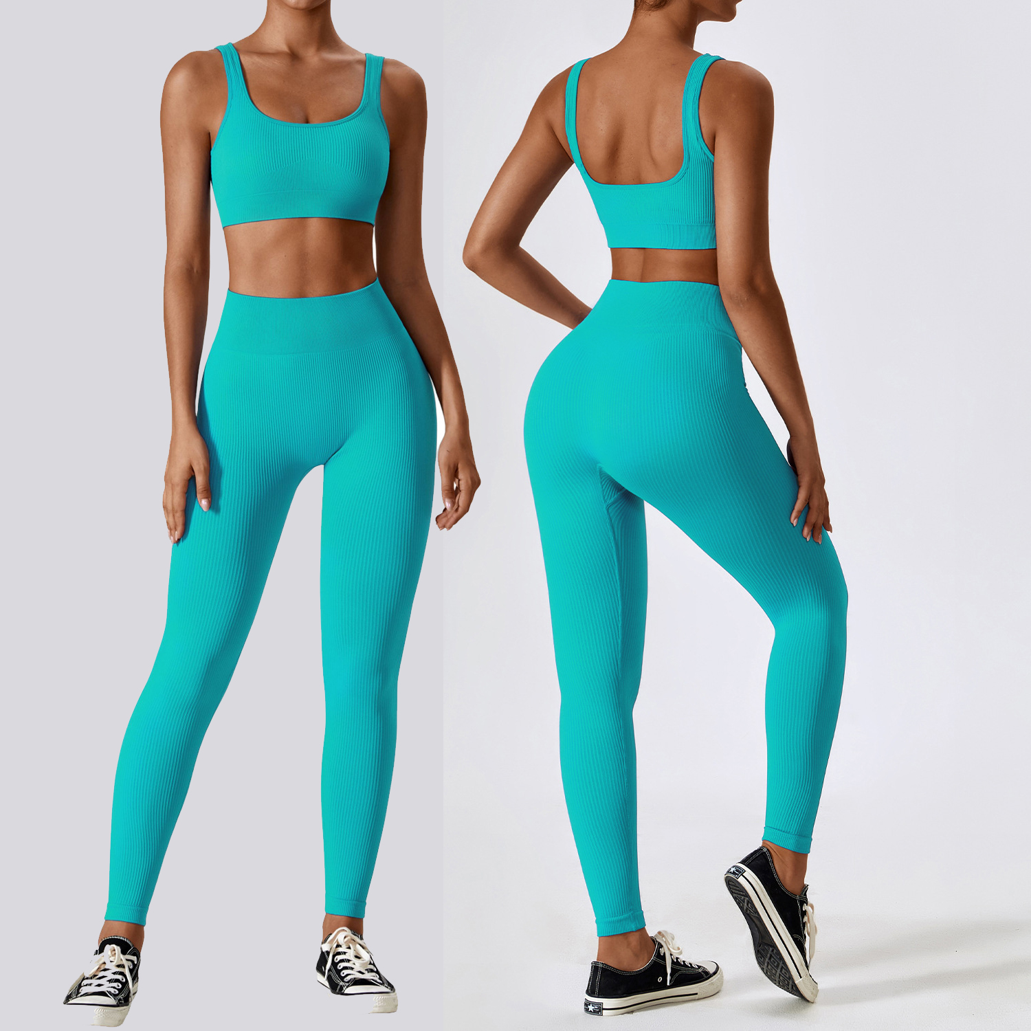 Custom Logo Women Seamless Two Pieces Suit Athletic Wear Compression Yoga Workout Woman Fitness Gym Set