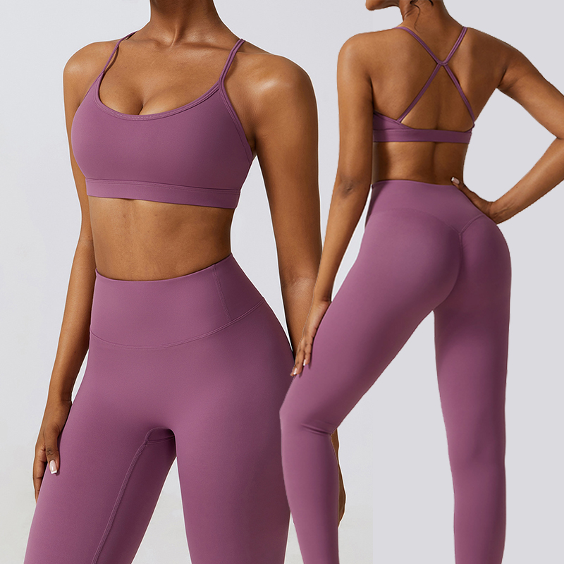 Wholesale Women Workout Yoga Apparel Suit Low Cut Sports Training Bra High Waist Gym Shorts Tummy Control Compression Leggings